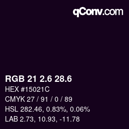 カラーコード: RGB 21 2.6 28.6 | qconv.com