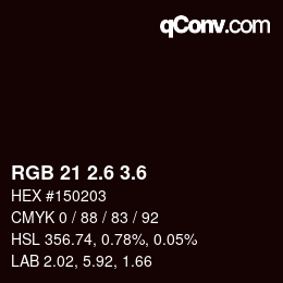 カラーコード: RGB 21 2.6 3.6 | qconv.com