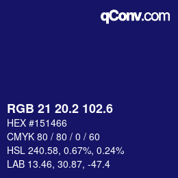 カラーコード: RGB 21 20.2 102.6 | qconv.com