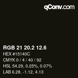 カラーコード: RGB 21 20.2 12.6 | qconv.com