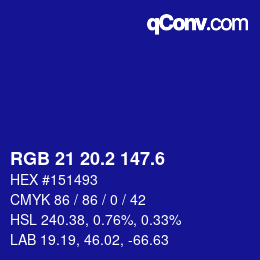 カラーコード: RGB 21 20.2 147.6 | qconv.com