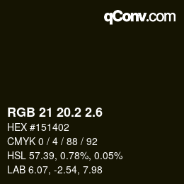 カラーコード: RGB 21 20.2 2.6 | qconv.com