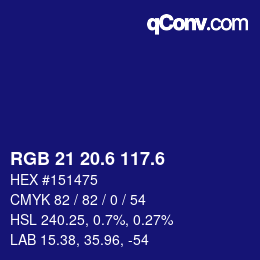 カラーコード: RGB 21 20.6 117.6 | qconv.com