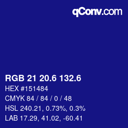カラーコード: RGB 21 20.6 132.6 | qconv.com
