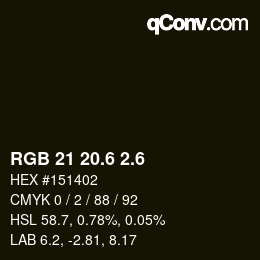 カラーコード: RGB 21 20.6 2.6 | qconv.com