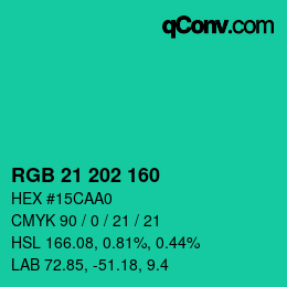 Color code: RGB 21 202 160 | qconv.com