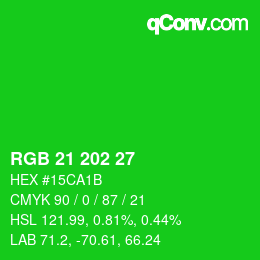 Color code: RGB 21 202 27 | qconv.com