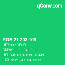 カラーコード: RGB 21 203 109 | qconv.com