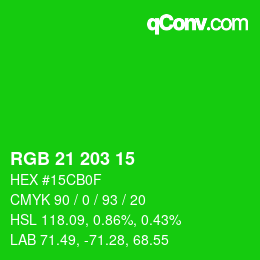 Color code: RGB 21 203 15 | qconv.com