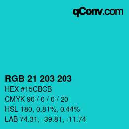 Color code: RGB 21 203 203 | qconv.com