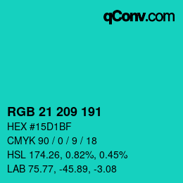 Color code: RGB 21 209 191 | qconv.com