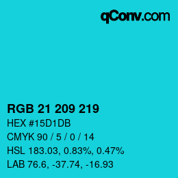 Color code: RGB 21 209 219 | qconv.com