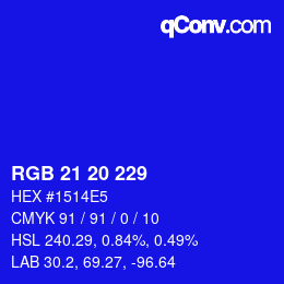 Color code: RGB 21 20 229 | qconv.com