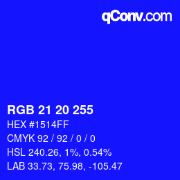 Color code: RGB 21 20 255 | qconv.com