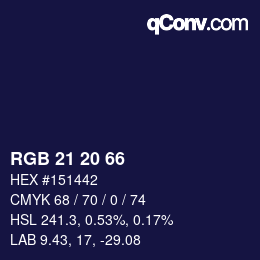 Color code: RGB 21 20 66 | qconv.com