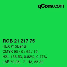 カラーコード: RGB 21 217 75 | qconv.com