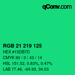 Farbcode: RGB 21 219 125 | qconv.com