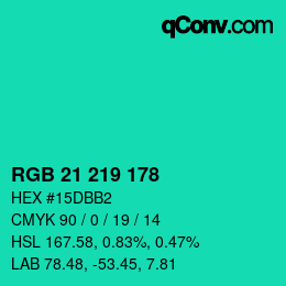 颜色代码: RGB 21 219 178 | qconv.com