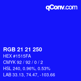 Color code: RGB 21 21 250 | qconv.com