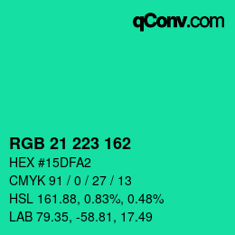 Color code: RGB 21 223 162 | qconv.com