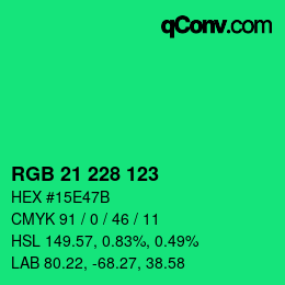 Color code: RGB 21 228 123 | qconv.com
