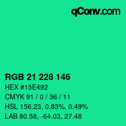 Color code: RGB 21 228 146 | qconv.com