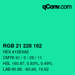 Color code: RGB 21 228 162 | qconv.com