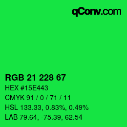 颜色代码: RGB 21 228 67 | qconv.com