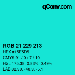 Color code: RGB 21 229 213 | qconv.com