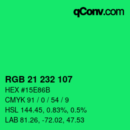 Color code: RGB 21 232 107 | qconv.com
