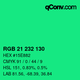 Color code: RGB 21 232 130 | qconv.com