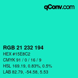 Color code: RGB 21 232 194 | qconv.com