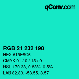 Color code: RGB 21 232 198 | qconv.com