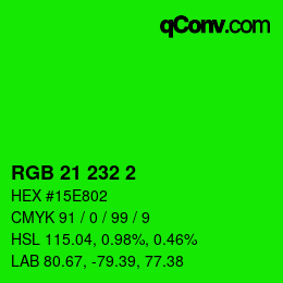 Color code: RGB 21 232 2 | qconv.com