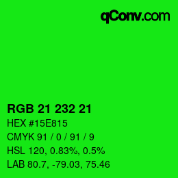 Color code: RGB 21 232 21 | qconv.com