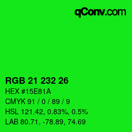 カラーコード: RGB 21 232 26 | qconv.com