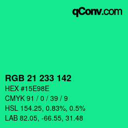 Color code: RGB 21 233 142 | qconv.com