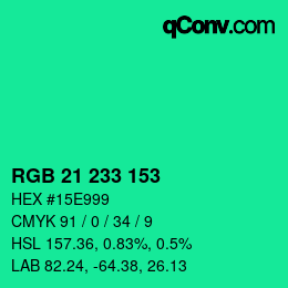Color code: RGB 21 233 153 | qconv.com