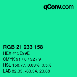 Color code: RGB 21 233 158 | qconv.com