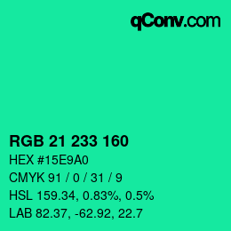 Color code: RGB 21 233 160 | qconv.com