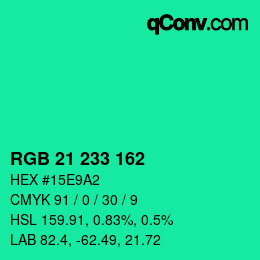 Color code: RGB 21 233 162 | qconv.com