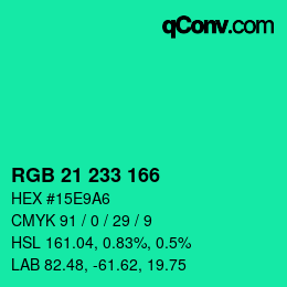 Color code: RGB 21 233 166 | qconv.com