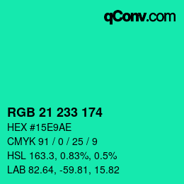 Color code: RGB 21 233 174 | qconv.com
