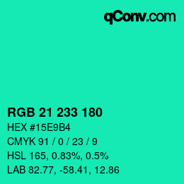 Color code: RGB 21 233 180 | qconv.com