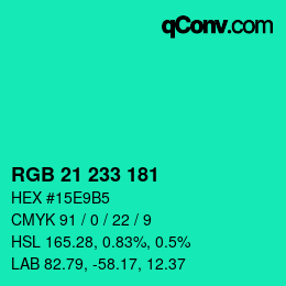 Color code: RGB 21 233 181 | qconv.com
