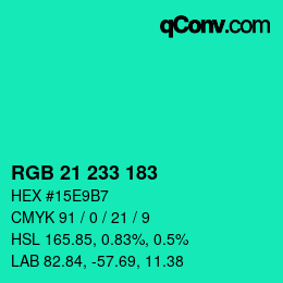 Color code: RGB 21 233 183 | qconv.com