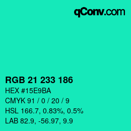 Color code: RGB 21 233 186 | qconv.com