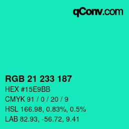 Color code: RGB 21 233 187 | qconv.com