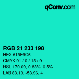 Color code: RGB 21 233 198 | qconv.com