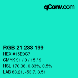 Color code: RGB 21 233 199 | qconv.com